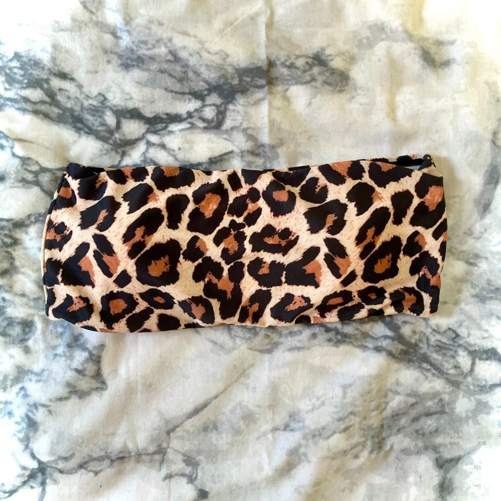 NWOT Leopard Cheetah Animal Print Padded Bandeau Crop Bikini Top Medium - Picture 4 of 4